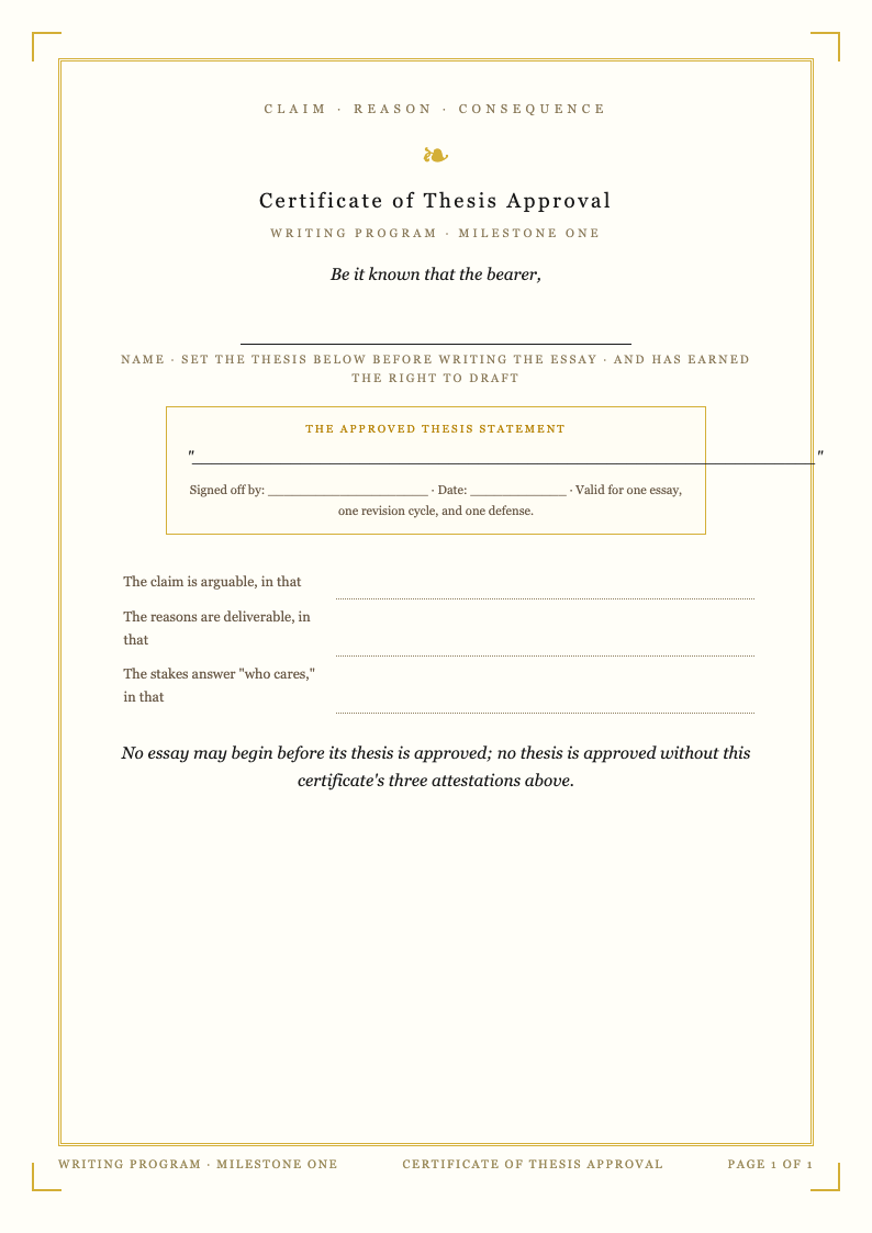Certificate Award Thesis Statement
